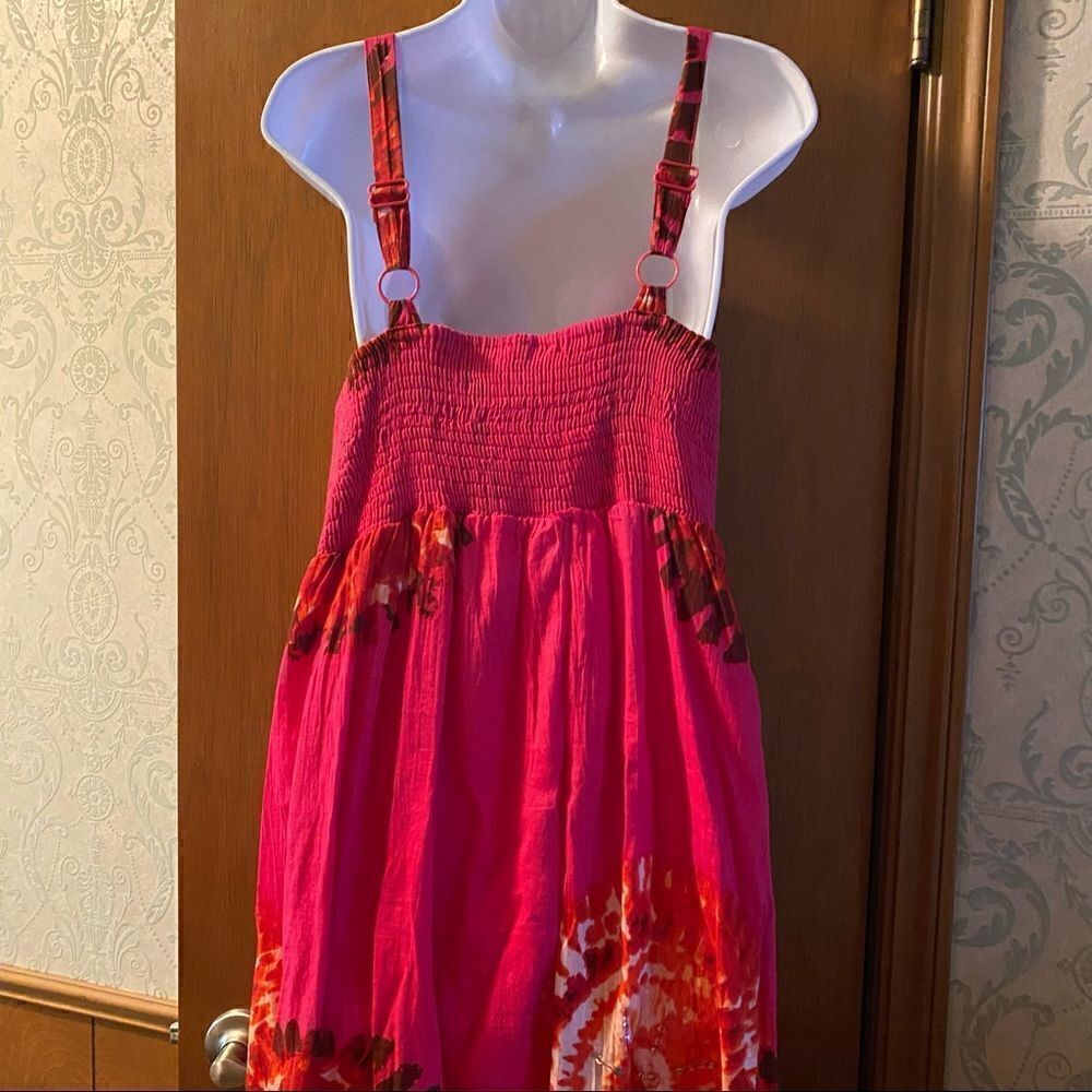 Hot pink and orange maxi dress with elastic back sz L. 100% cotton - Picture 2 of 10